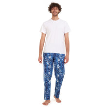 Load image into Gallery viewer, Men summer pajama set White t-shirt +Dark blue tie dye Pants
