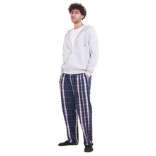 Load image into Gallery viewer, Men Winter Pajama 3 PCS Set Light Grey Sweatshirt +Off-white top+ White x Dark Blue Checkered Pants
