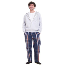 Load image into Gallery viewer, Men Winter Pajama 3 PCS Set Light Grey Sweatshirt +Off-white top+ White x Dark Blue Checkered Pants

