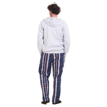 Load image into Gallery viewer, Men Winter Pajama 3 PCS Set Light Grey Sweatshirt +Off-white top+ White x Dark Blue Checkered Pants
