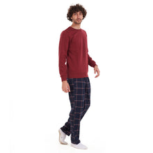 Load image into Gallery viewer, Men Winter Pajama Set Dark Red Shirt + Dark Red Checkered Pants
