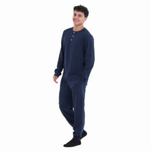 Load image into Gallery viewer, Men Fall Pajama Set Dark Blue Buttoned Sweatshirt + Pants
