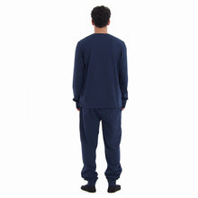 Load image into Gallery viewer, Men Fall Pajama Set Dark Blue Buttoned Sweatshirt + Pants
