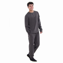 Load image into Gallery viewer, Men Fall Pajama Set Dark Grey Buttoned Sweatshirt + Pants
