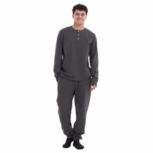 Load image into Gallery viewer, Men Fall Pajama Set Dark Grey Buttoned Sweatshirt + Pants
