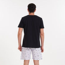 Load image into Gallery viewer, Men summer pajama set Black v-neck t-shirt + Printed birds shorts
