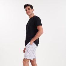 Load image into Gallery viewer, Men summer pajama set Black v-neck t-shirt + Printed birds shorts
