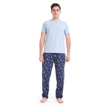 Load image into Gallery viewer, Men summer pajama set Light Blue T-shirt +Light Blue Leaves pants
