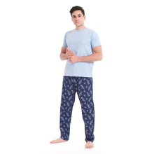 Load image into Gallery viewer, Men summer pajama set Light Blue T-shirt +Light Blue Leaves pants
