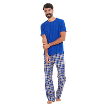 Load image into Gallery viewer, Men summer pajama set Royal blue T-shirt + Royal blue x Red Checkered Pants
