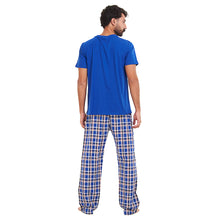 Load image into Gallery viewer, Men summer pajama set Royal blue T-shirt + Royal blue x Red Checkered Pants

