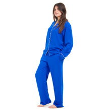 Load image into Gallery viewer, Women summer pajama set Royal Blue buttoned shirt + Pants

