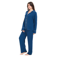 Load image into Gallery viewer, Women summer pajama set Petroleum buttoned Shirt+ Pants
