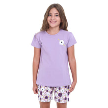 Load image into Gallery viewer, Girls summer pajama set Lilac t-shirt + Floral shorts

