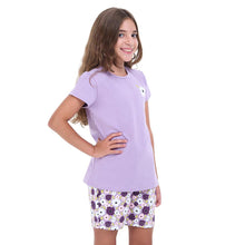Load image into Gallery viewer, Girls summer pajama set Lilac t-shirt + Floral shorts
