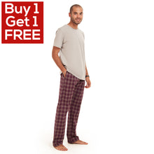 Load image into Gallery viewer, Men summer pajama set  Grey T-shirt +Maroon Checkered pants
