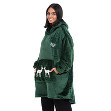 Load image into Gallery viewer, Snuggs Blanket Hoodie Dark Green Christmas Deer Pocket
