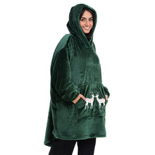 Load image into Gallery viewer, Snuggs Blanket Hoodie Dark Green Christmas Deer Pocket

