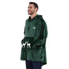 Load image into Gallery viewer, Snuggs Blanket Hoodie Dark Green Christmas Deer Pocket
