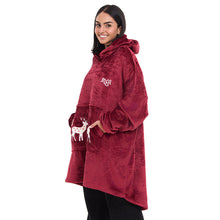 Load image into Gallery viewer, Snuggs Blanket Hoodie Dark Red Christmas Deer Pocket
