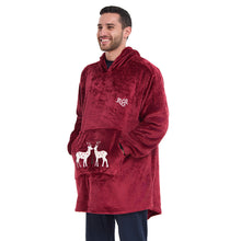 Load image into Gallery viewer, Snuggs Blanket Hoodie Dark Red Christmas Deer Pocket
