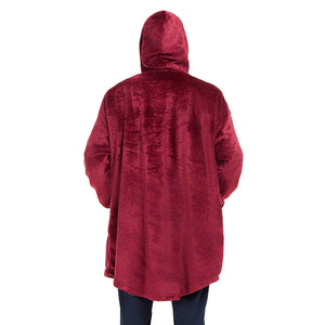 Snuggs Blanket Hoodie Dark Red Christmas Deer Pocket