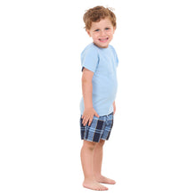 Load image into Gallery viewer, Boys summer pajama set Light Blue t-shirt +Light Blue x Dark Blue Checkered shorts
