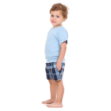 Load image into Gallery viewer, Boys summer pajama set Light Blue t-shirt +Light Blue x Dark Blue Checkered shorts
