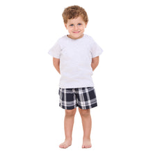 Load image into Gallery viewer, Boys summer pajama set Light Grey t-shirt +Dark Bue x White Checkered shorts
