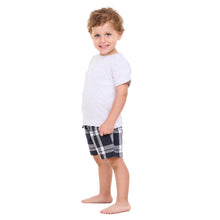 Load image into Gallery viewer, Boys summer pajama set Light Grey t-shirt +Dark Bue x White Checkered shorts
