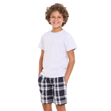 Load image into Gallery viewer, Boys summer pajama set Light Grey t-shirt +Dark Bue x White Checkered shorts
