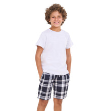 Load image into Gallery viewer, Boys summer pajama set Light Grey t-shirt +Dark Bue x White Checkered shorts
