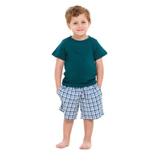 Load image into Gallery viewer, Boys summer pajama set Petroleum t-shirt +Petroleum x White Checkered  shorts
