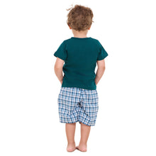 Load image into Gallery viewer, Boys summer pajama set Petroleum t-shirt +Petroleum x White Checkered  shorts
