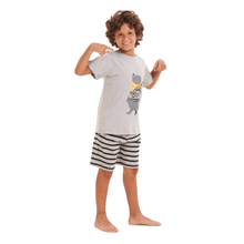 Load image into Gallery viewer, Boys summer pajama set Bear t-shirt +Light grey shorts
