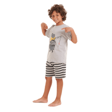 Load image into Gallery viewer, Boys summer pajama set Bear t-shirt +Light grey shorts
