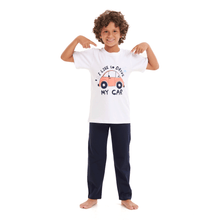 Load image into Gallery viewer, Boys summer pajama set Car t-shirt +Dark blue pants
