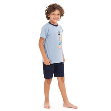 Load image into Gallery viewer, Boys summer pajama set Cashmere dinasour t-shirt +Dark blue shorts
