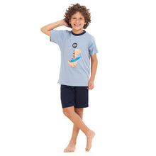 Load image into Gallery viewer, Boys summer pajama set Cashmere dinasour t-shirt +Dark blue shorts
