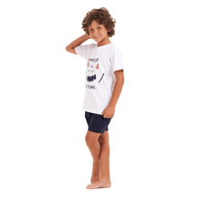Load image into Gallery viewer, Boys summer pajama set Monster t-shirt +Dark blue shorts
