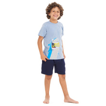 Load image into Gallery viewer, Boys summer pajama set Shark Attack t-shirt +Navy shorts
