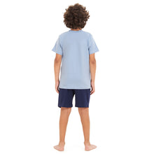 Load image into Gallery viewer, Boys summer pajama set Shark Attack t-shirt +Navy shorts
