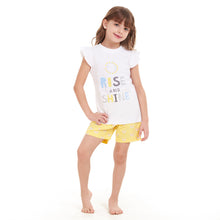 Load image into Gallery viewer, Girls summer pajama set Rise &amp; Shine t-shirt + Pastel Yellow shorts
