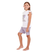 Load image into Gallery viewer, Girls summer pajama set Elephant t-shirt + Purple shorts
