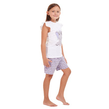 Load image into Gallery viewer, Girls summer pajama set Elephant t-shirt + Purple shorts
