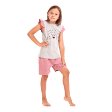 Load image into Gallery viewer, Girls summer pajama set Hedgehog t-shirt + Cashmere shorts
