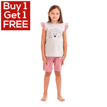 Load image into Gallery viewer, Girls summer pajama set Hedgehog t-shirt + Cashmere shorts
