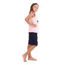 Load image into Gallery viewer, Girls summer pajama set Lazy bear t-shirt + Dark blue shorts
