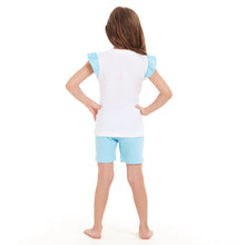 Load image into Gallery viewer, Girls summer pajama set Mermaid t-shirt + Baby Blue shorts
