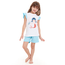 Load image into Gallery viewer, Girls summer pajama set Mermaid t-shirt + Baby Blue shorts
